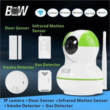 Cctv monitor de wifi mini cámara ip sensor de alarma + sensor de puerta/infrarrojos motion sensor + detector de humo/gas cctv sistema de seguridad bw12gr