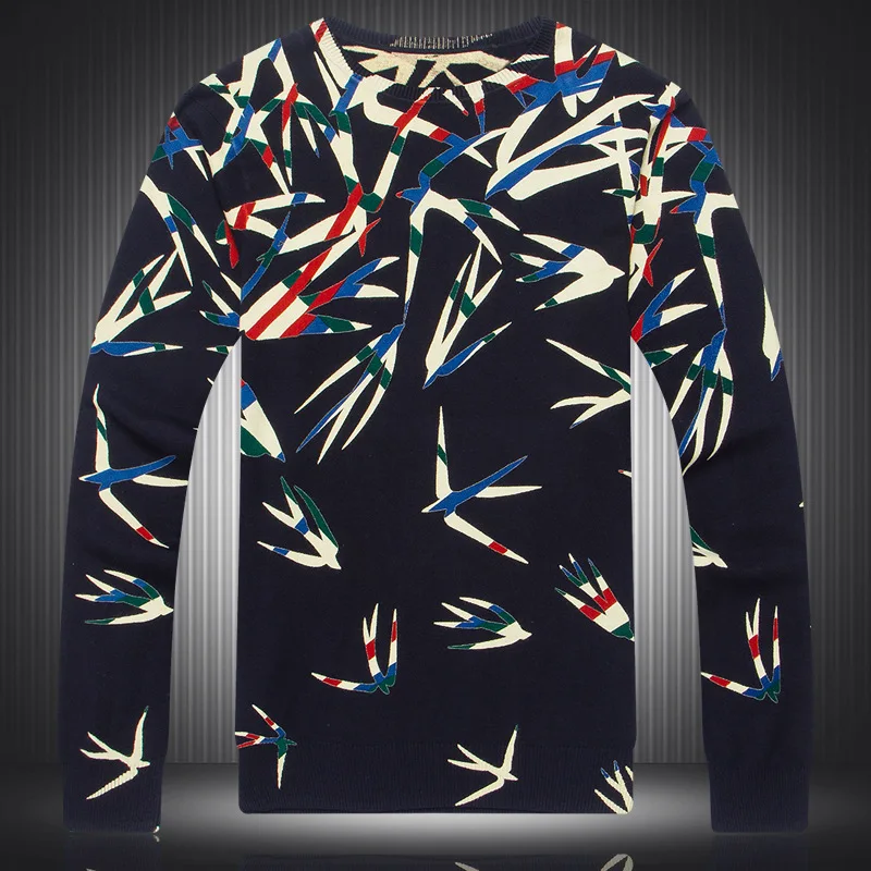 

Chinese style swallow pattern 3d printing streetwear knit sweater Spring 2019 New quality soft smooth elastic sweater men M-XXXL