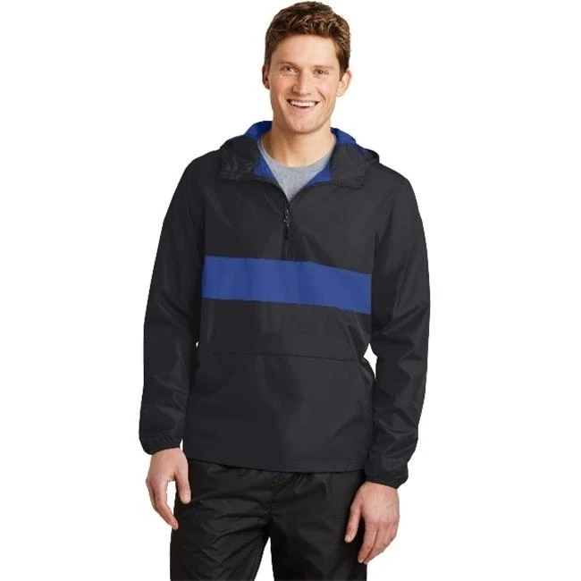 Sport-Tek JST65 Mens Zipped Pocket Anorak Jacket Black & True Royal - Large