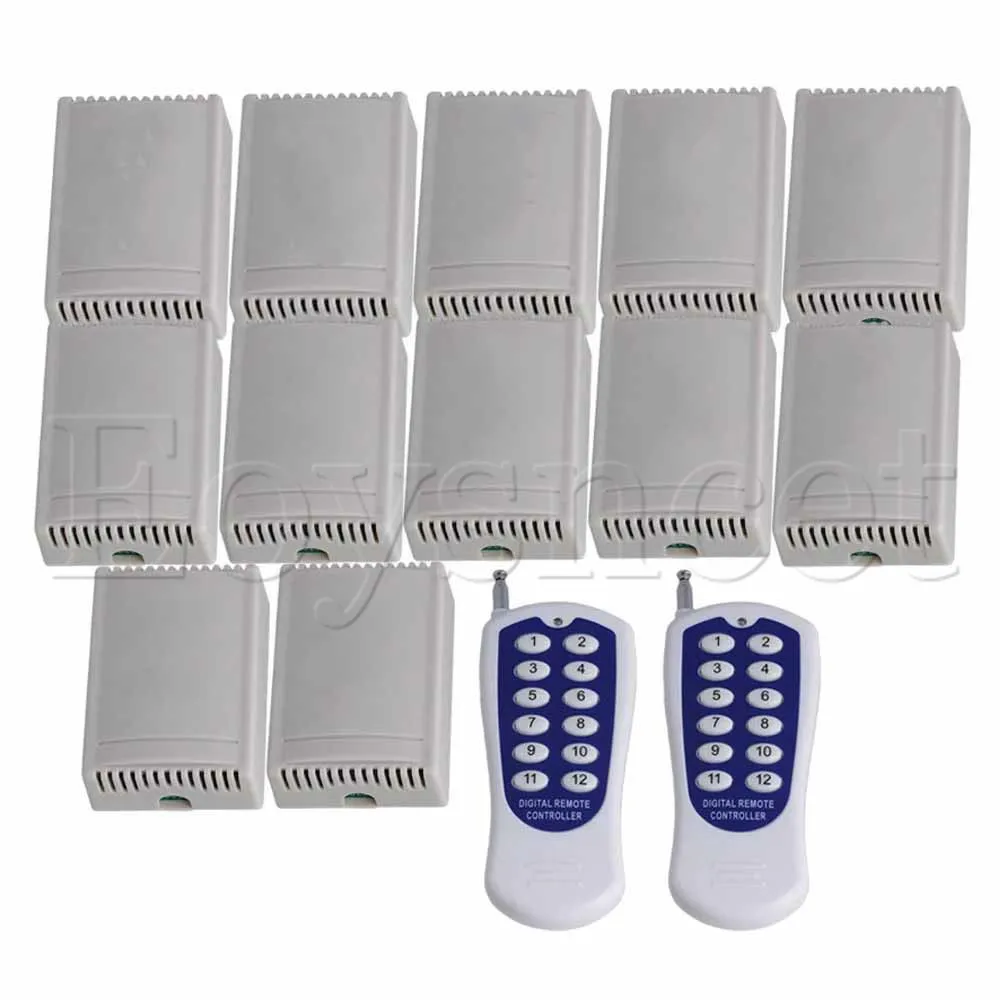 1CH 220V Remote Switch 2 Blue 12key Transmitter 12 Receiver for Light