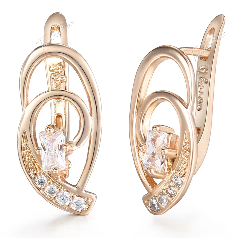 Закрученные серьги-гвоздики в форме ушей для женщин и девушек 585, женские серьги из розового золота, ювелирные изделия, подарки с проложенным кубическим цирконием GE98