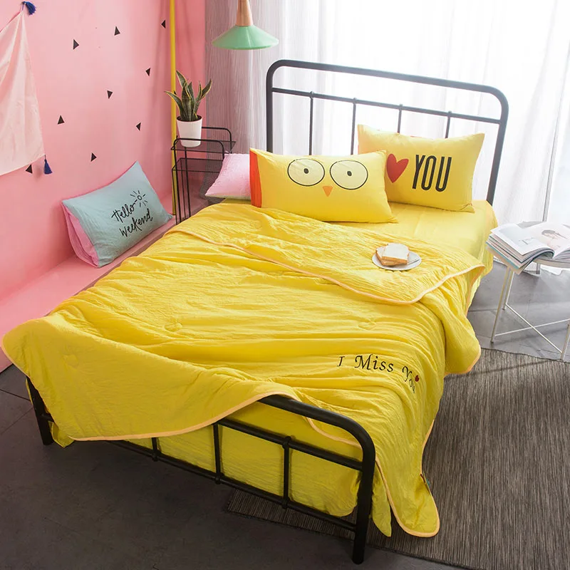 Sookie Лето Стёганое одеяло мыть волокно одноцветное цвет кондиционер кашне Синий Розовый моющиеся принцессы Тип тонкий пледы - Цвет: yellow