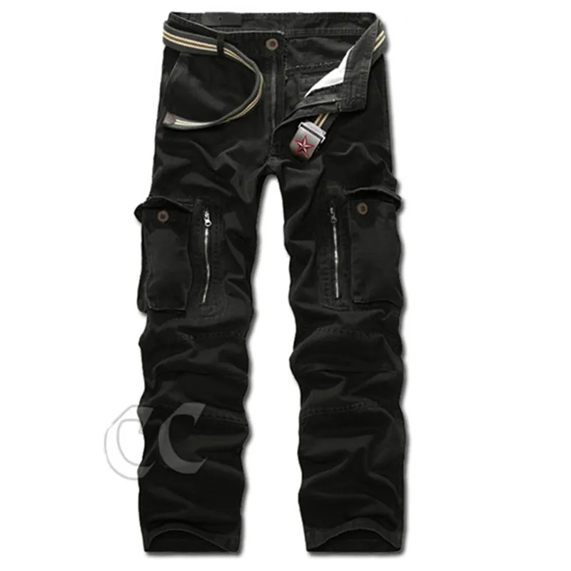 Камуфляжные брюки модные мужские брюки Карго повседневные крутые дизайнерские брендовые Военные Брюки Homme модные армейские брюки мужские цвета хаки - Цвет: 012-black