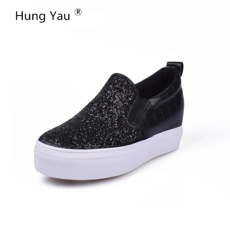 

Hung Yau Black Hidden Heels Casual Leather Shoes Woman Platform Shoes Women's Elevator High-heels Shoes For Women Size 35-39