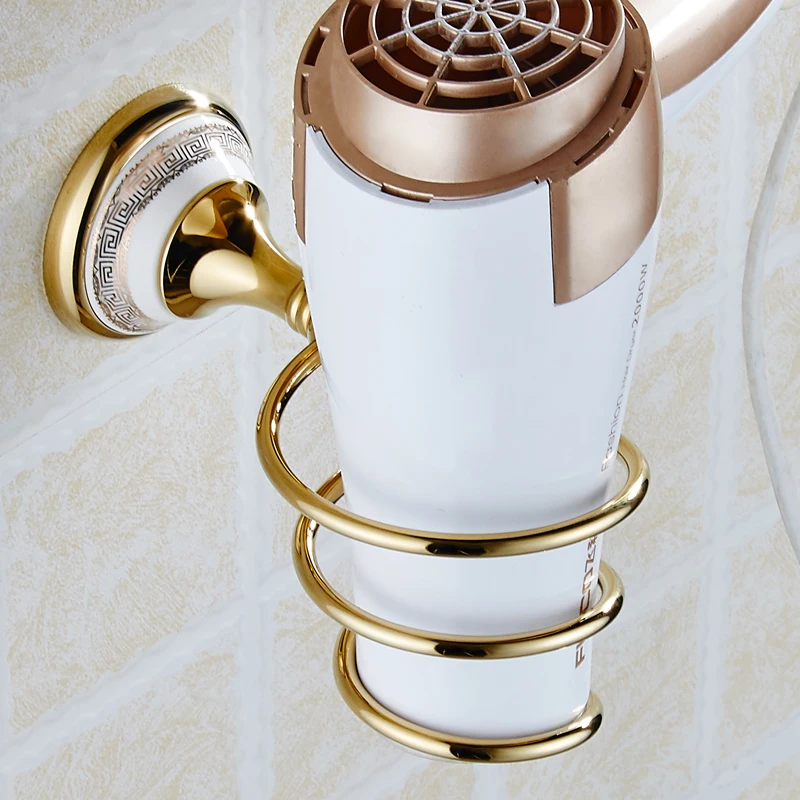Toilet Hair Dryer Holder Gold with Hook European Style Brass Ceramic Wall Mounted Hair Dryer Rack Bathroom Shelf Save Space Toilet Hair Dryer Holder Gold with Hook European Style Brass Ceramic Wall Mounted Hair Dryer Rack Bathroom Shelf Save Space