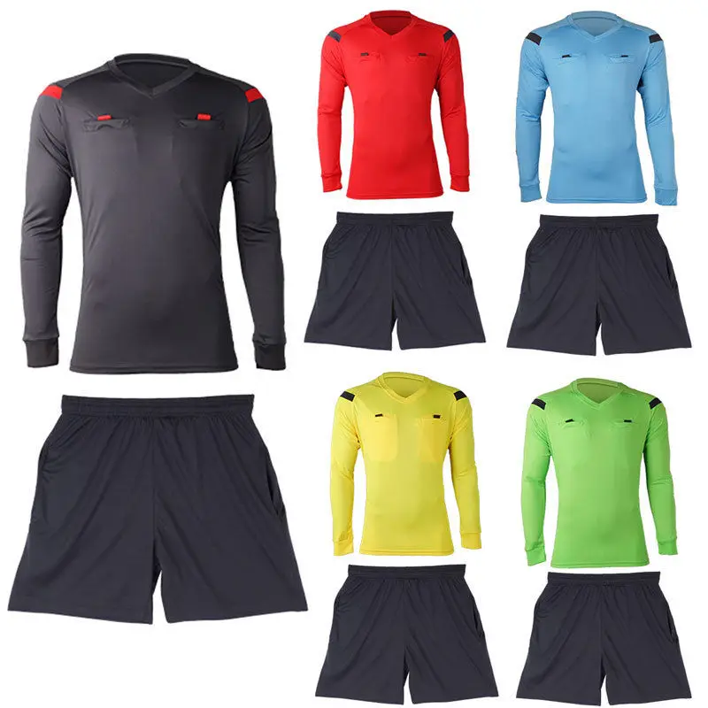 

New Men's Soccer Football Referee Jersey Long Sleeve T-Shirt+ Shorts