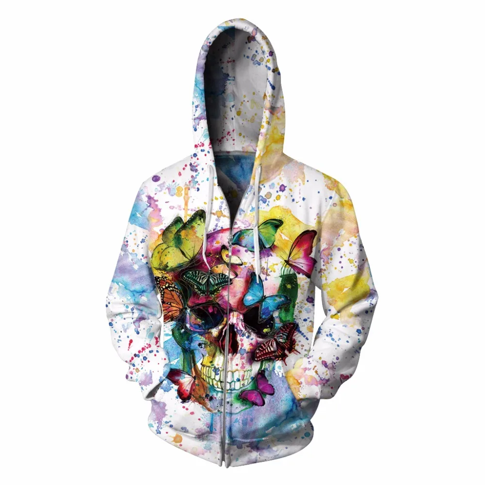 Womens Pullover Sweatshirt Hoodie Fashion Butterfly Skull Print Hoodie Tops Jumper Fashion Casual Outerwear