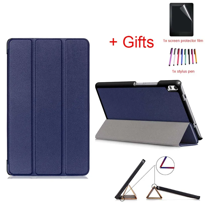 

Funda Case for Lenovo TAB 4 8 Plus TB-8704F/N 8" Tablet Solid PU Leather + Plastic Shell Protective Stand Cover Case+film+stylus