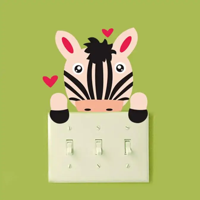 

6x6CM Switch Stickers With Shy Zebra Pattern Home Decorative Decorative Decals For Kid's Room PVC Wall Stickers