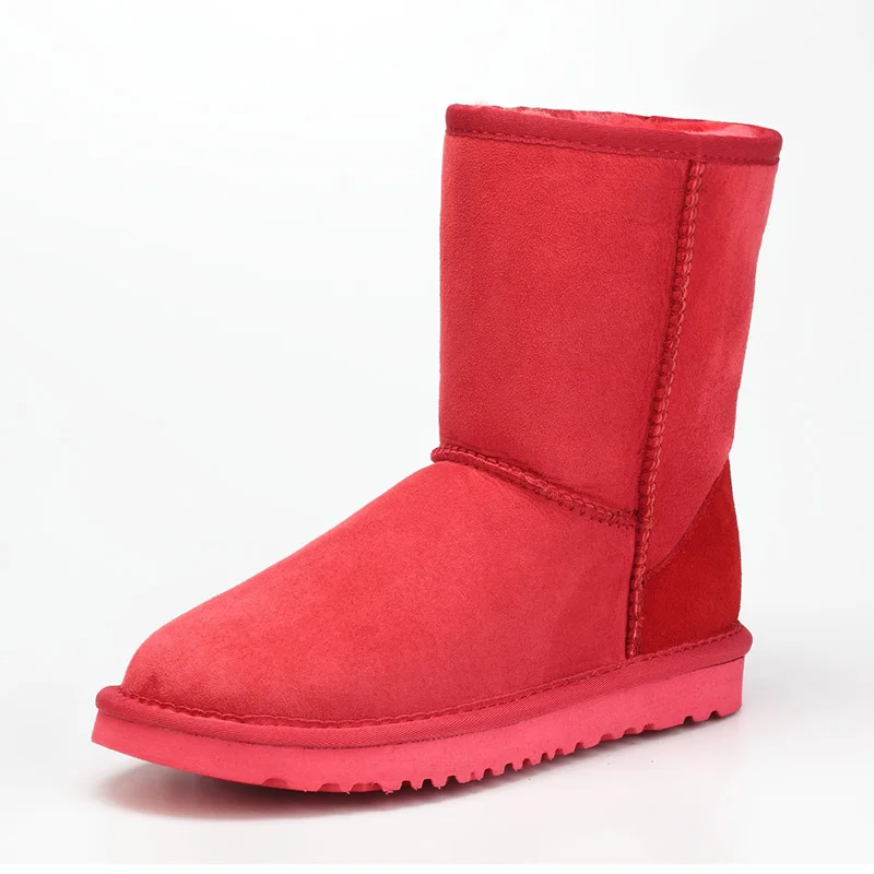 Наивысшего качества зимние ботинки на натуральной овчине для женщин водонепроницаемые зимние ботинки натуральный мех шерсть женские ботинки - Цвет: Red