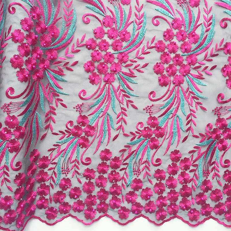 

Water Soluble African Beaded Lace Fabric Embroidery 5 Yard Nigerian Lace Fabric 2019 High Quality Lace Party 3D French Net Lace