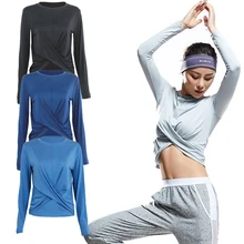 Быстросохнущие рубашки для йоги для женщин фитнес с длинным рукавом укороченный топ с отверстием для большого пальца облегающий тренажерный зал топ рубашки тренировки одежда для бега