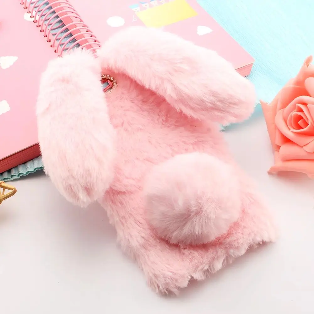 Для iPod iTouch 5 и iTouch 6 Чехол 3D милый кролик, теплый мех, стразы, плюшевый кролик, чехол для телефона для touch 5 6 - Цвет: pink