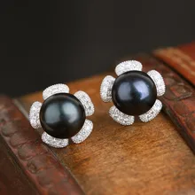 Элегантные серьги-гвоздики с культивированным пресноводным жемчугом из стерлингового серебра 925 пробы, стразами и цирконием, милый подарок принцессы на день рождения, подсолнух