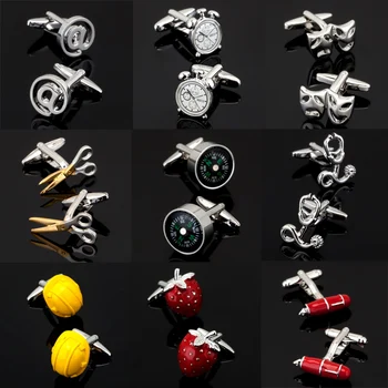 

Free delivery, new 18 high-end men's shirt cuff button / Strawberry / Compass/Safety hat cufflinks French shirt cufflinks