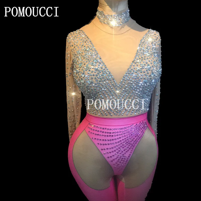 Женский новый 3D принт многоцветный Блестящий горный хрусталь сексуальный комбинезон Вечеринка стрейч костюм сценическая одежда горный