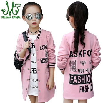 

Girls Coats For Spring And Fall 2018 Kids Long Cardigan Trench Coat Letter Girls Baseball Jacket Cotton Teenage Girls Clothing