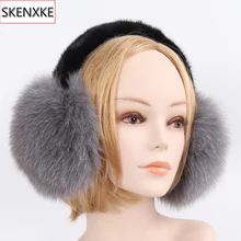 Зимние натуральный мех лисы наушники женские теплые большие помпоны плюшевые меховые наушники с лисой и норкой для девочек ручная работа пушистая лиса меховые наушники