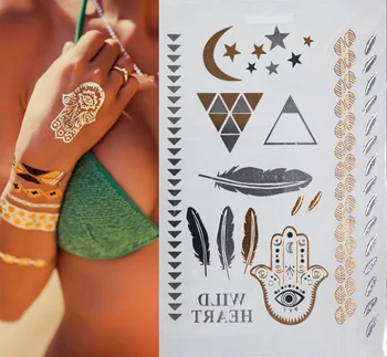 

NEW6 only big feather pattern combination Sexy Body Art Sticker waterproof golden silver glitter tattoo stickers