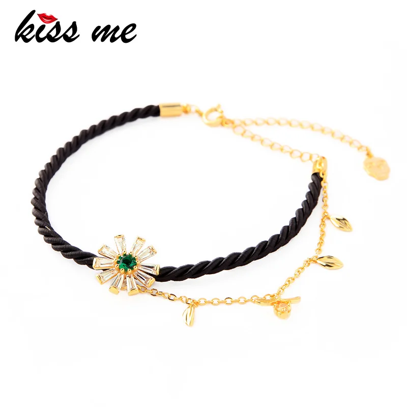 

KISS ME Gold Color Plating Plant&Ghost Zircon Pendant Cotton Thread Rope Chain Bracelet For Women Fashion Jewelry