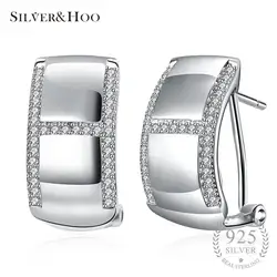 SILVERHOO геометрический кубический циркон CZ серьги стержня 925 пробы серебро Pendientes Mujer Fine Jewelry подарок для Для женщин девочек