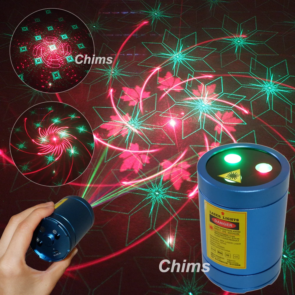

Chims Mini Portable Laser Flashlight Rechargeable Cordless RG 30 Patterns Gobo Projector Travel Camping Vehicle Music DJ Party