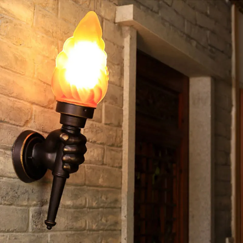 

Creative torch hand wall lamp outdoor light garden yard porch living room bedroom stair aisle corridor restaurant cafe light bra