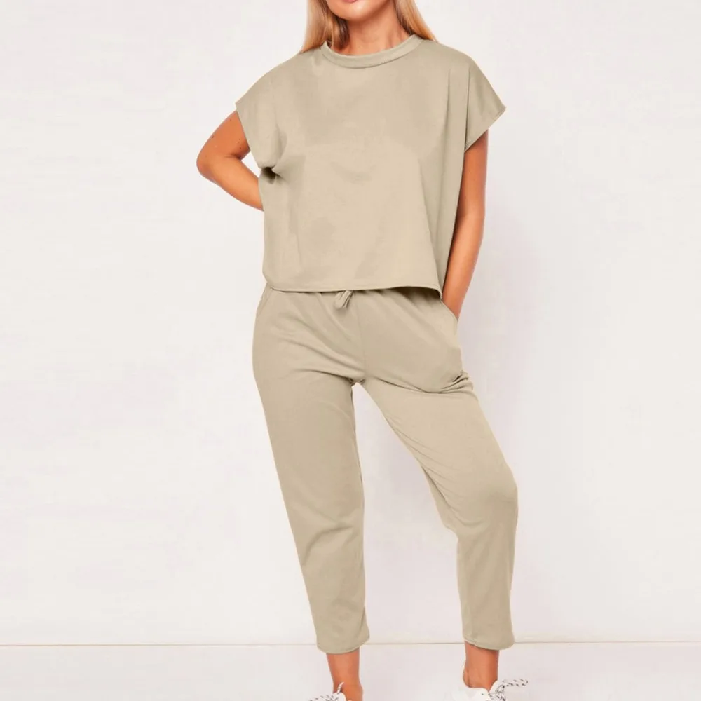 

Womail Casual New O-Neck Ladies Suit Solid Short Sleeve Sport Lounge Wear Set Ladies Womens Casual Two Piece Sets Summer Feb 26