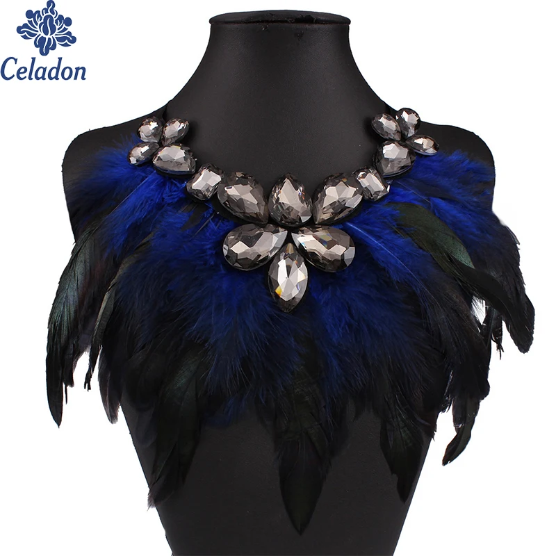 

6 Color to Selection Hyperbole Style Mutil-color Feather Inlay Big Crystal Chocker Necklace for Elegant Lady