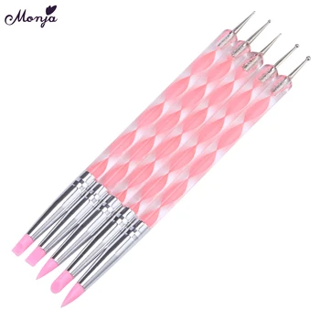 

Monja 5pcs/set Dual End Nail Art Silicone Sculpture Carving Emboss Modeling Builder Rhinetstone Beads Dotting Picking Pen Brush