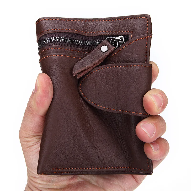 

AOEO Mens Wallet Leather Genuine Military Small Purse Mini Male Money Bag Cowhide Zipper Round Coin Pocket Man Purses Wallets
