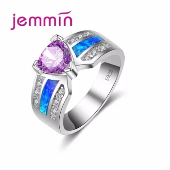 

925 Sterling Silver Blue Opal Rings For Women Withe Purple Crystal Wedding Engagement Ring For Girls Jewelry Anillos Part