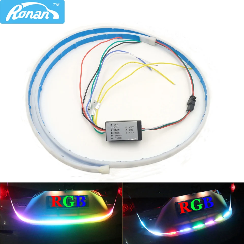 RONAN Multicolor RGB Rear Trunk Tail Box Light Dynamic Streamer Brake Turn Signal Warning LED Strip