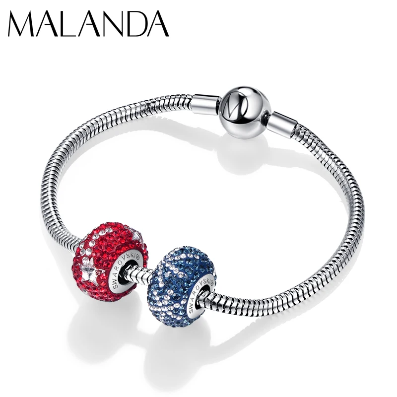 

Crystals From Swarovski Double Sided Striking Starfish Beads Silver Custom Charm Bracelet Bangle For Women Wedding Jewelry Gift