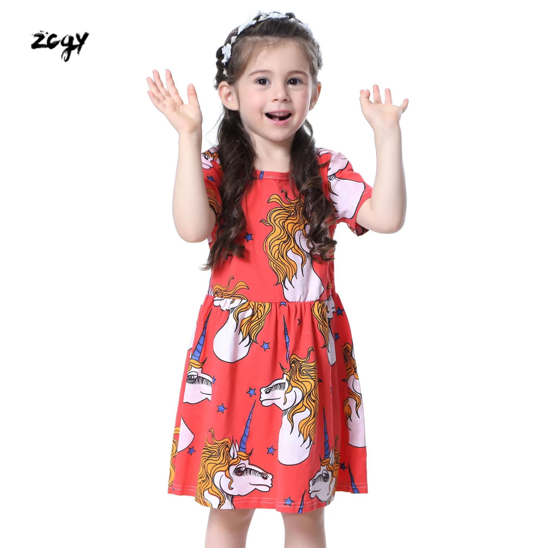 

Toddler Girls Dress Kids Flower Dresses Red Children Unicorn Vestidos 2018 Girls Dresses Spring Kids Dress for Girl D3
