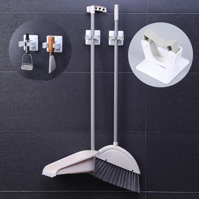 Non Punch Wall Sticker Mounted Mop Storage Broom Holder Hook Clip Powerful Seamless Mop Hook Bathroom Kitchen Home Organizer