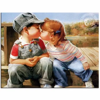 

DIY Diamond Painting First Kiss Love Crystals Cross Stitch Full Round Rhinestone Mosaic Diamond Embroidery European Home Decor