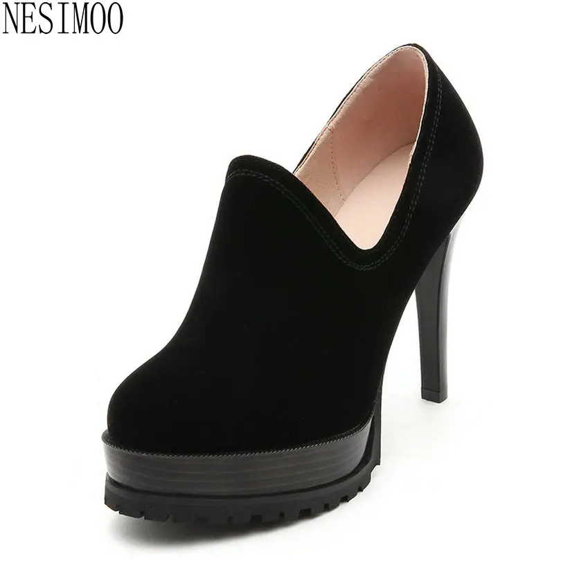 

NESIMOO 2018 Women Pumps PU Leather/Scrub Thin High Heel Zipper All Match Shoes Platform Ladies Wedding Pumps Size 34-43