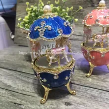 Vintage Egg Shaped Music Box Faberge Style Egg Music Box – Pewter Figurine, Musical Egg Jewelry Box with Horses