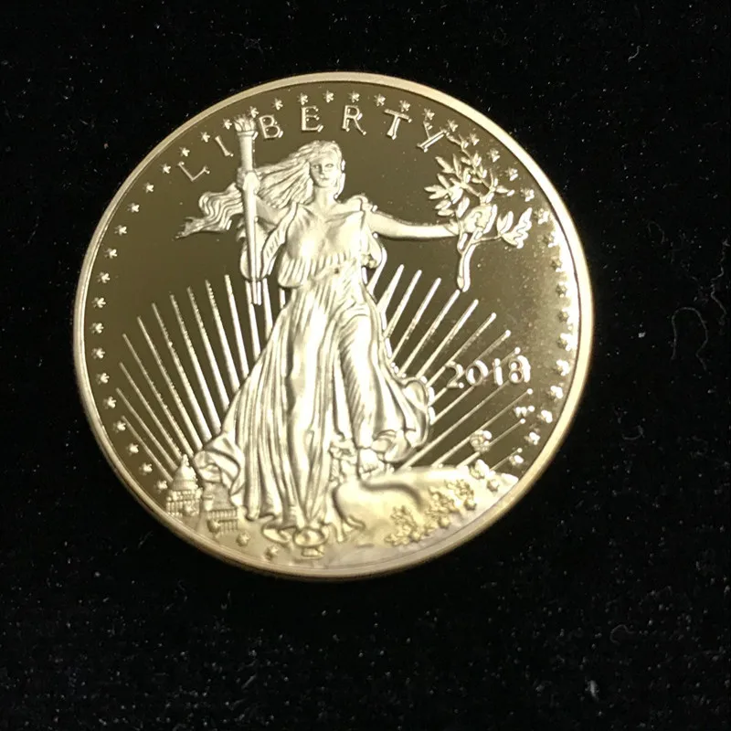 

10 Pcs Non magnetic The Freedom 2018 Liberty souvenir badge 1 OZ 24K real gold plated badge USA eagle 32.6 mm replica coin