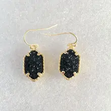 10 colors drusy hexagon dangle earrings imitation crystal stone druzy earings gold color brand jewelry For women KS 19