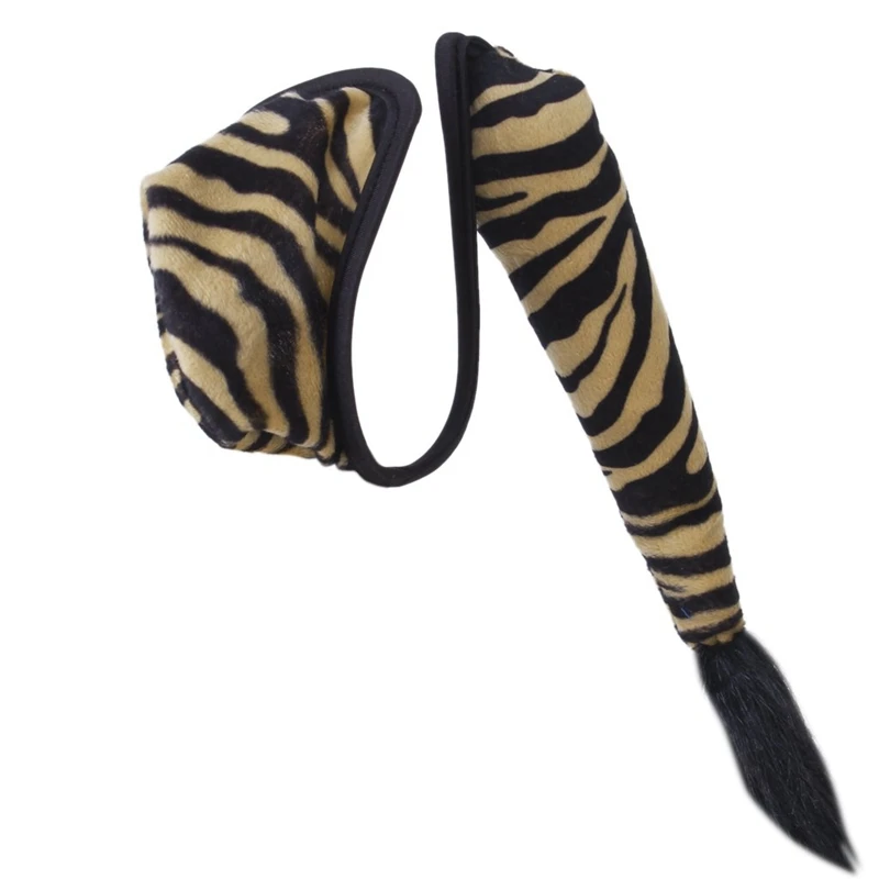

Men Underwear C-String with Tail Design Plush Bag Panties Tiger Pattern