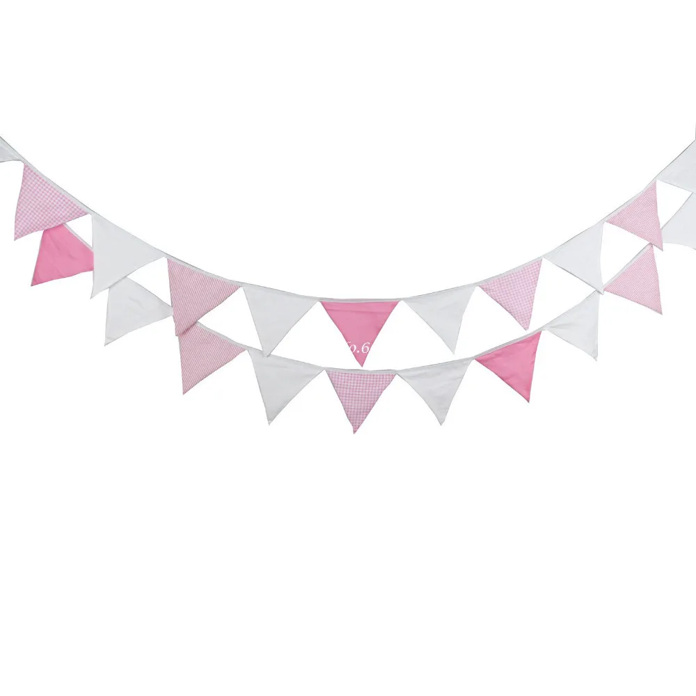 24 Flags Pink White Bunting Decor Fabric Banner Vintage Wedding