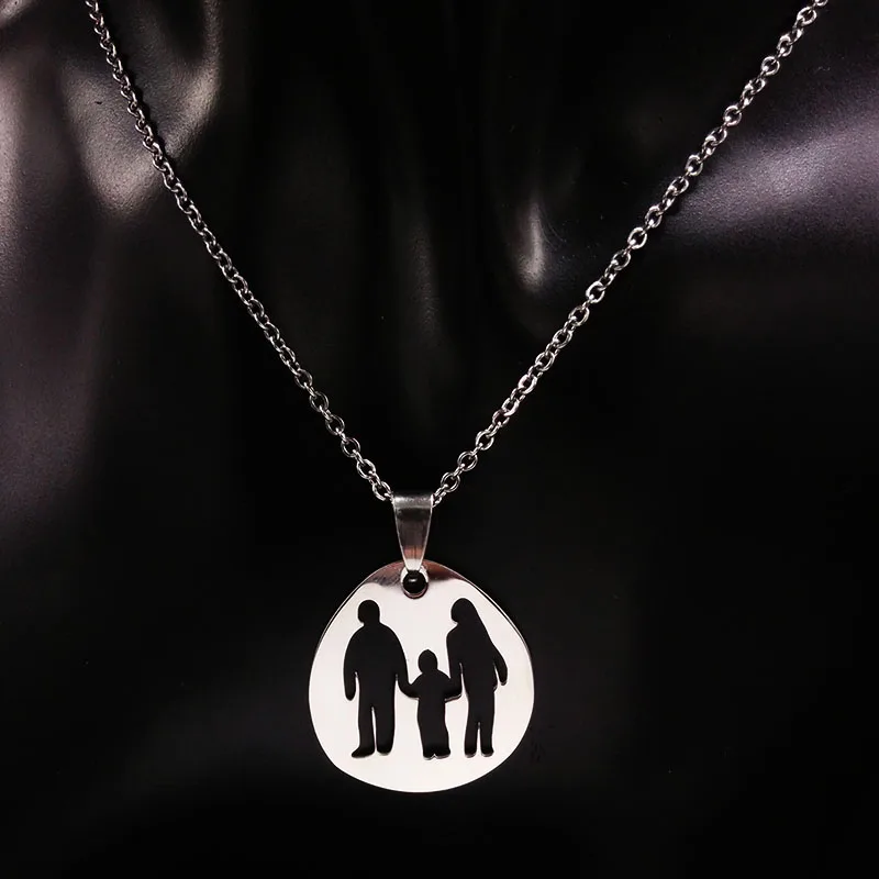 

2019 New Family Silver Color Stainless Steel Necklaces for Women Hollow Father Child Kids Mama Pendants Necklace Jewelry joyeria