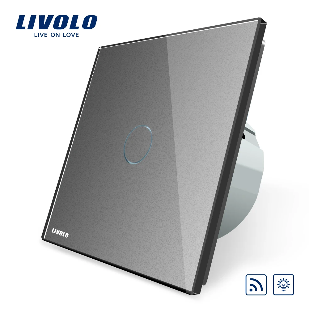 Livolo EU Standard Switch VL C701DR 15 Grey Glass Panel AC 220 250V Remote Dimmer Function