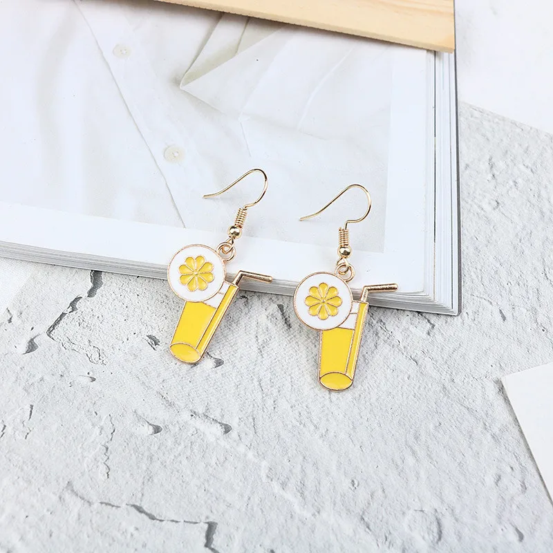 

Cartoon beverages earring Orange juice cute funny sweet women alloy earrings fashion novelty personalized Pendant jewelry gift