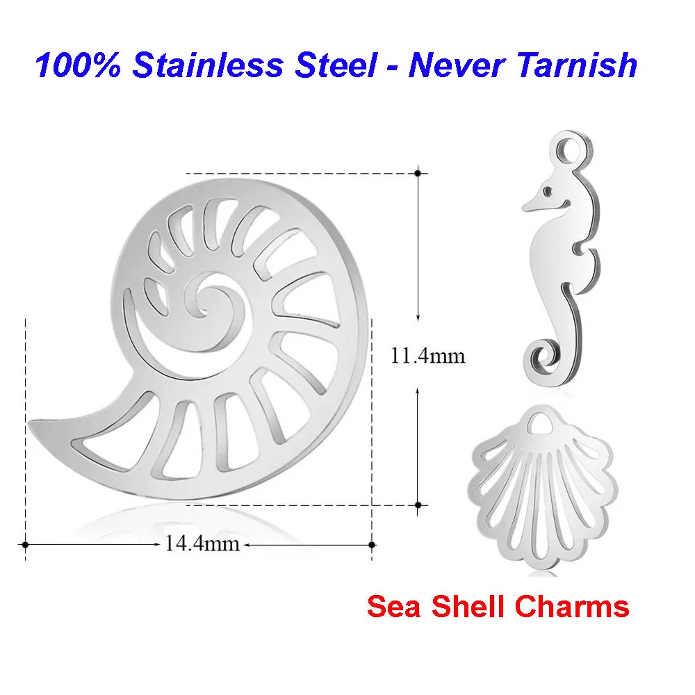 

10pcs/lot 100% Stainless Steel Sea Shell Charms VNISTAR High Polished Seahorse DIY Charm Conch Jewelry Finding Supplies