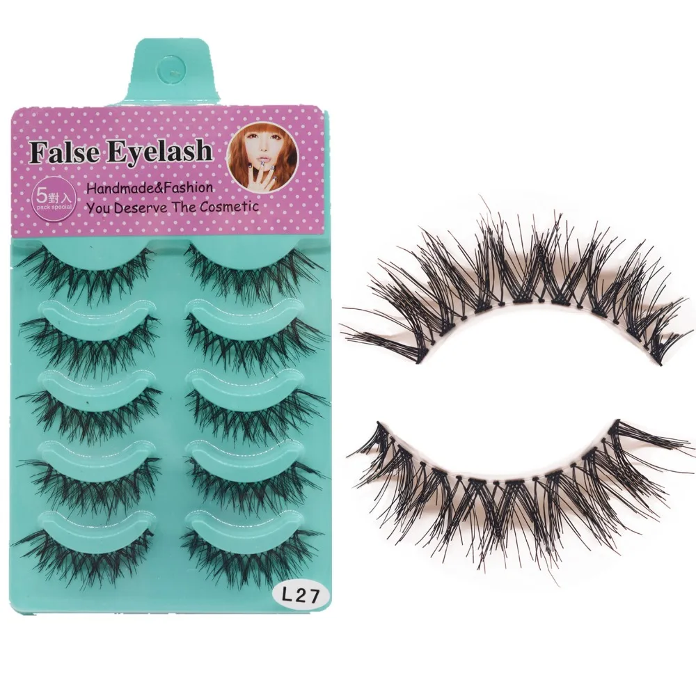 

5 Pairs Handmade Thick Fake False Eyelashes 12mm Natural Soft Black Eyelashes Make Up Beauty Tools