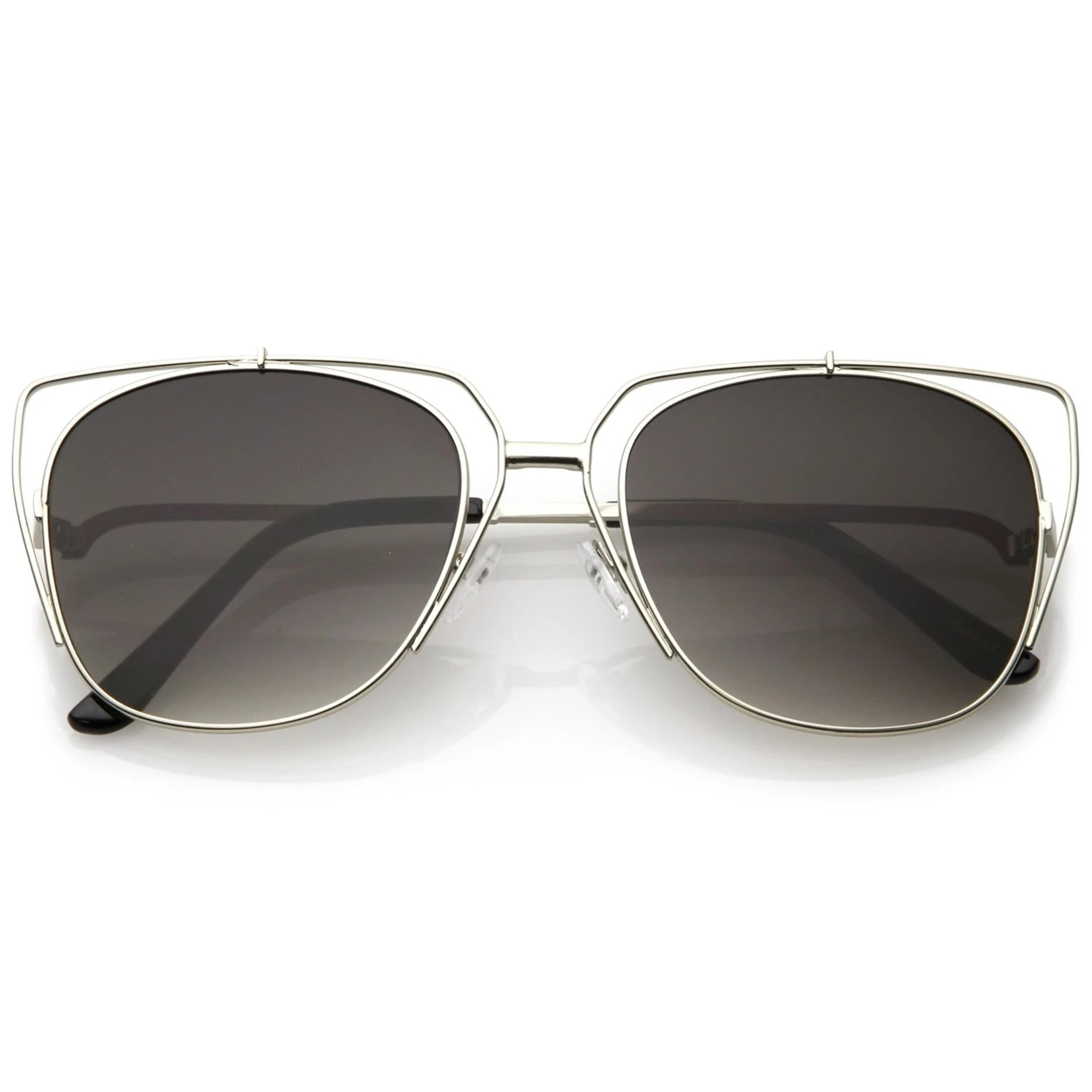 Women's Open Metal Cat Eye Sunglasses With Square Flat Lens And Slim Curved Arms (5)