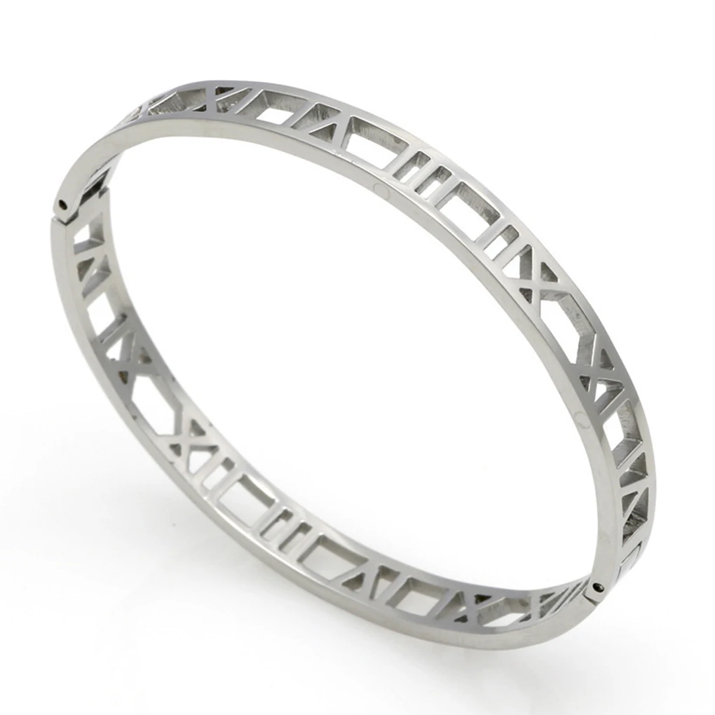 

Roman Numeral Hollow Men Women Girl Bracelet Bangle Round Shaped Snap Fastener Wristband Chain